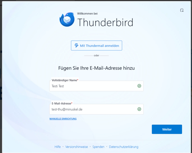 Thunderbird Start Einrichtungsassistent